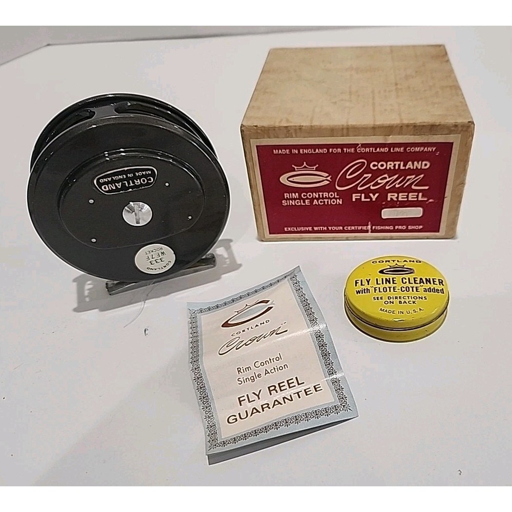 Cortland Crown Rim Control Single Action Fly Reel England with Box & Line